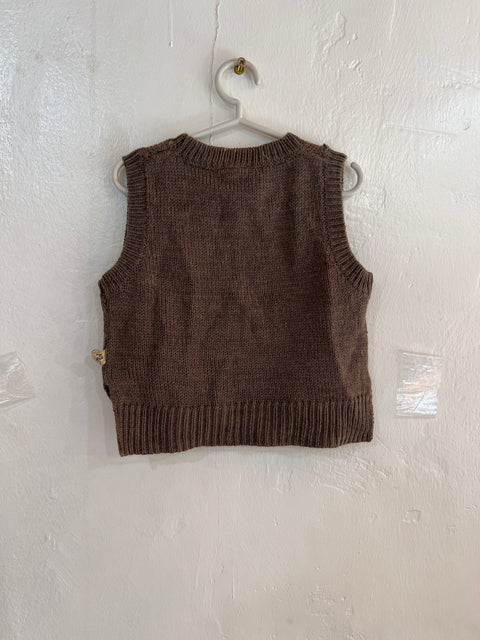 POMPdeLUX Baby Boy's Khaki Knited Round Neck Vest | POMPdeLUX In Lebanon