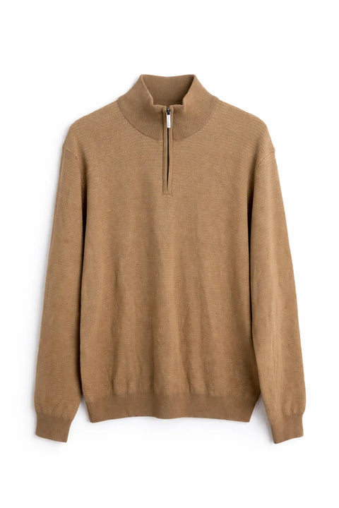 Perry Ellis Men's Camel Micro Check Quarter-Zip Sweater |Perry Ellis In Lebanon