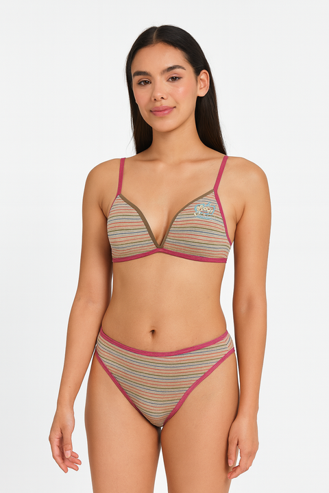 Demar Women's Multicolor Striped Play With Heart Underwear Set | Demar In Lebanon