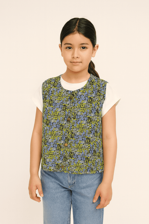 POMPdeLUX Girl's Blue/Dusty Yellow Quilted Vest |POMPdeLUX in Lebanon