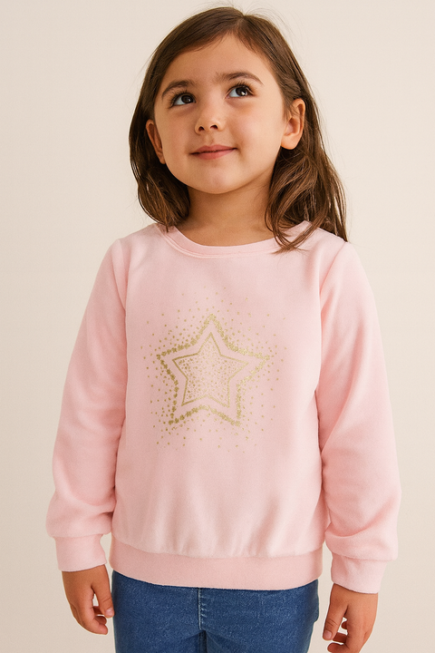 First Impressions Girl's Light Pink Sparkle Velour Sweatshirt | First Impressions In Lebanon