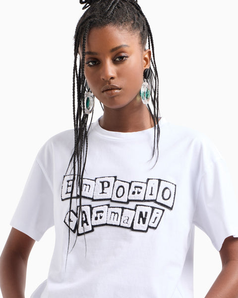 Emporio Armani Women's White Appliqué Logo T-Shirt | Emporio Armani In Lebanon