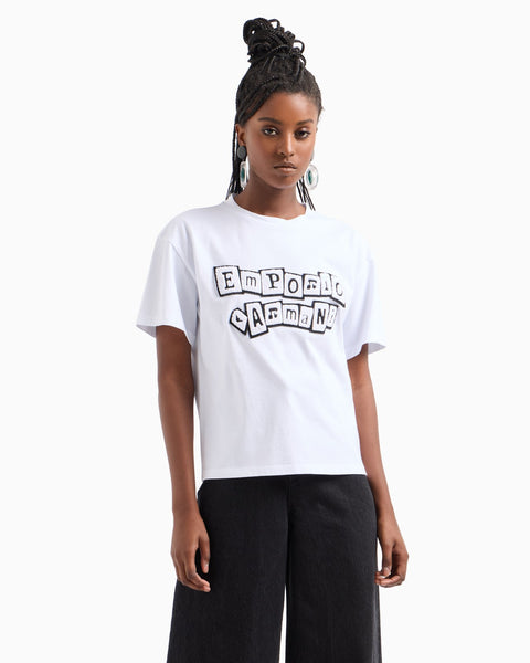 Emporio Armani Women's White Appliqué Logo T-Shirt | Emporio Armani In Lebanon