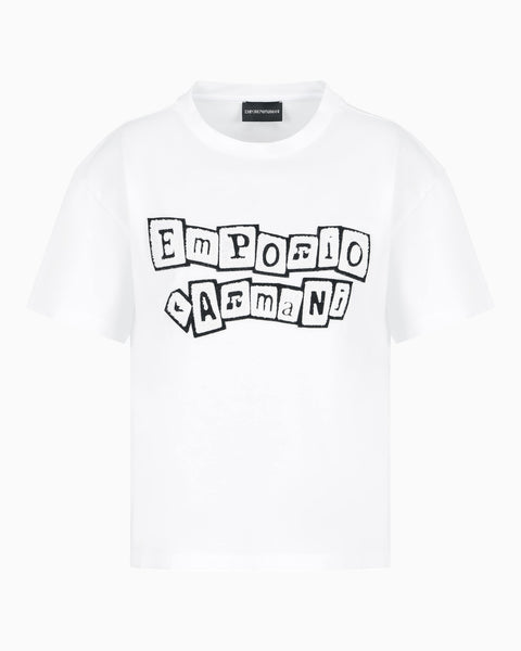 Emporio Armani Women's White Appliqué Logo T-Shirt | Emporio Armani In Lebanon