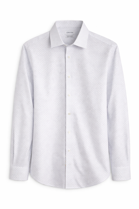 Calvin Klein Men's White Printed Wrinkle Free Fresh Regular Fit Stretch Shirt |Calvin Klein In Lebanon