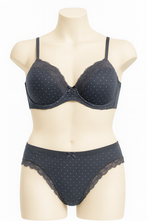 Demar Women's Grey Tulle Flocked 2 Piece Lingerie Set | Demar In Lebanon