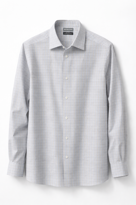Michael Kors Men's Light Blue & Gray Non-Iron Plaid Dress Shirt |Michael Kors In Lebanon