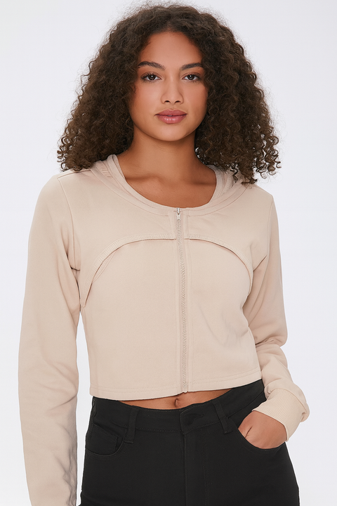 Forever 21 Women's Beige Cutout Long Sleeve Blouse |Forever 21 In Lebanon
