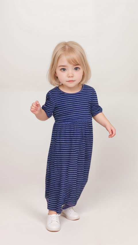 POMPdeLUX Girl's Navy Striped Short Sleeve Dress | POMPdeLUX in Lebanon