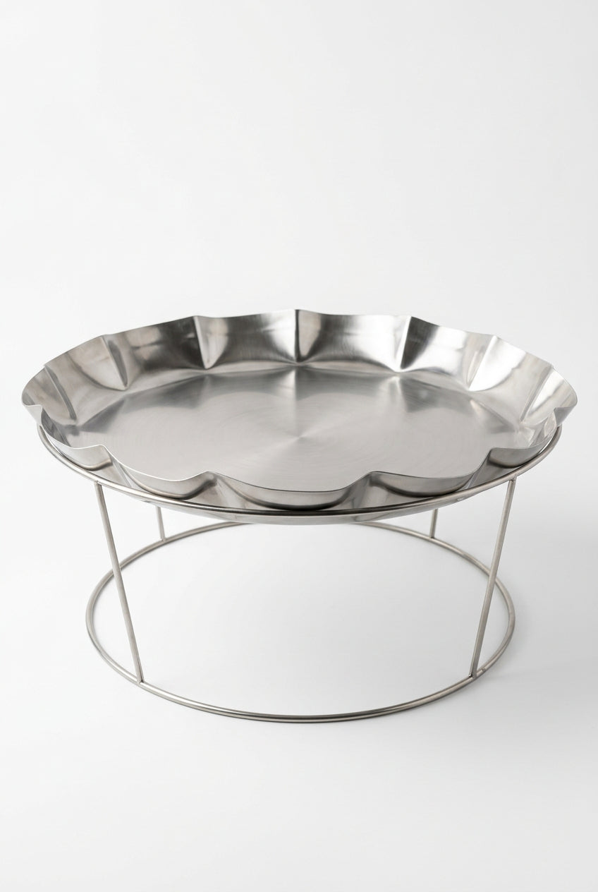 Lucky Tiger Stainless Steel Wavy Edge Serving Bowl & Riser SetLarge Size SO-7788-C