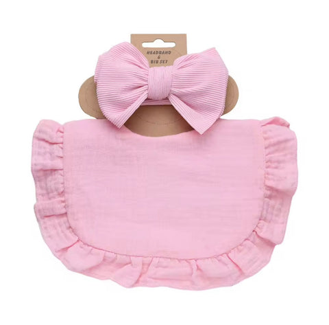 Ruffled soft bibs headbands set for toddlers