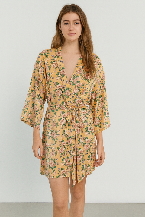 Forever 21 Women's Peach Floral 3/4 Sleeve Sleep Robe | Forever 21 In Lebanon