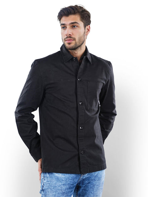 Celio Men's Black Solid Oversized Cotton Long-Sleeve Over Shirt | Celio In Lebanon