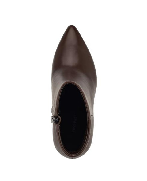 Nine West Women's Plum Block Heel Pointy Toe Dress Booties - Dark Brown Leather
