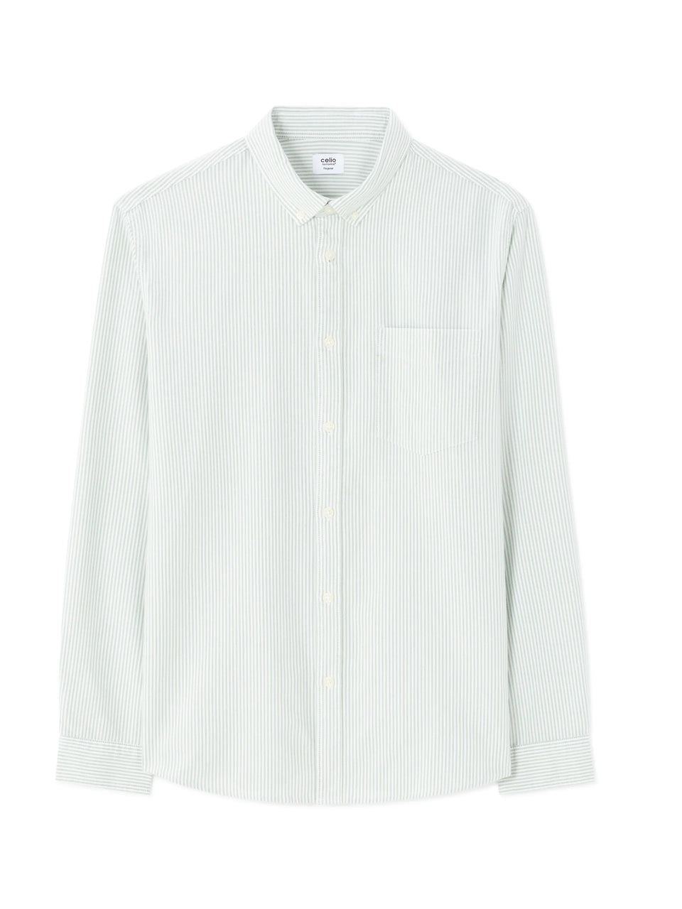 Celio Men's White Green Striped Regular Fit Oxford Shirt | Celio In Lebanon