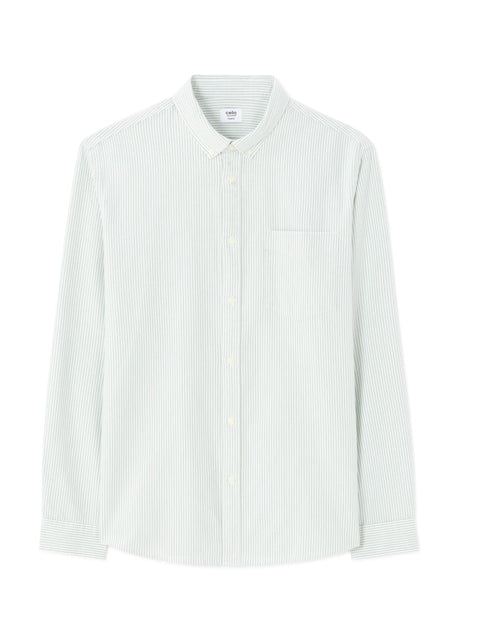 Celio Men's White Green Striped Regular Fit Oxford Shirt | Celio In Lebanon
