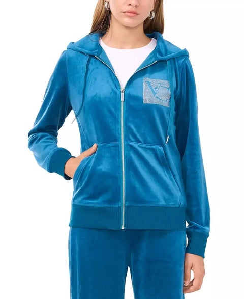 Vince Camuto Women's Teal Velour Rhinestone-Logo Hoodie|Vince Camuto In Lebanon