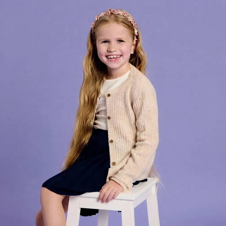 Sinsay Girl's Beige Soft Texture Knit Fabric with a Classic Vertical Rib Pattern Cardigan
