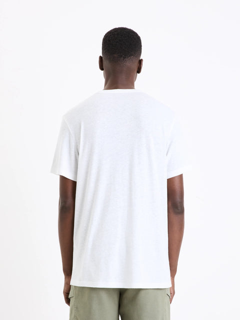 Celio Men's White Solid Regular Fit Linen T-Shirt | Celio In Lebanon