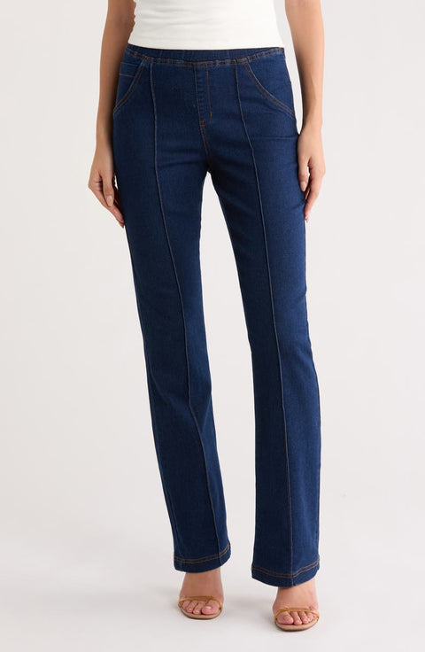 Hue Studio Women's Dark Blue Mid-Rise Bootcut Denim Leggings | Hue Studio In Lebanon