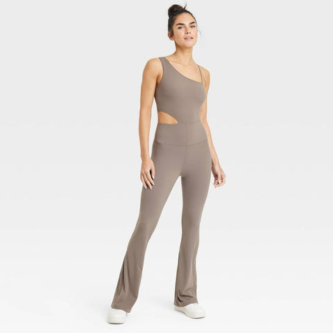 JoyLab Women's Khaki Asymmetrical Flare Jumpsuit | JoyLab In Lebanon