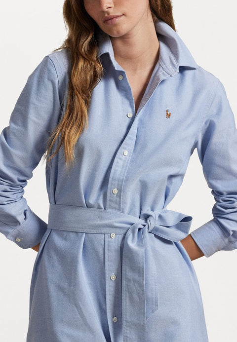 Polo Ralph Lauren Light Blue Belted Cotton Oxford Shirt Dress | Polo Ralph Lauren In Lebanon