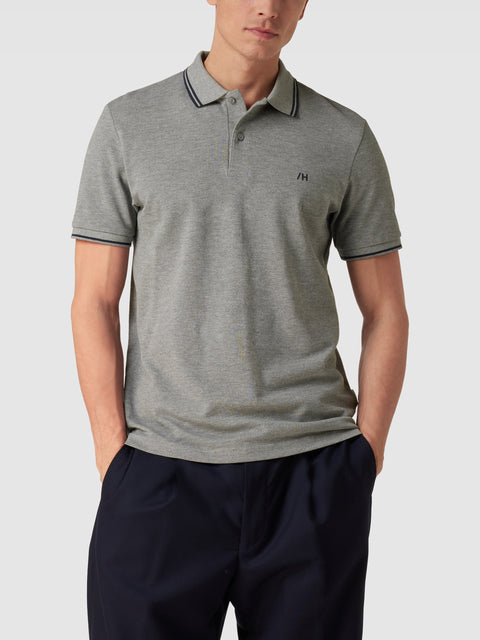 Selected Homme Men's Grey Logo Embroidered Textured Polo T-Shirt | Selected Homme In Lebanon