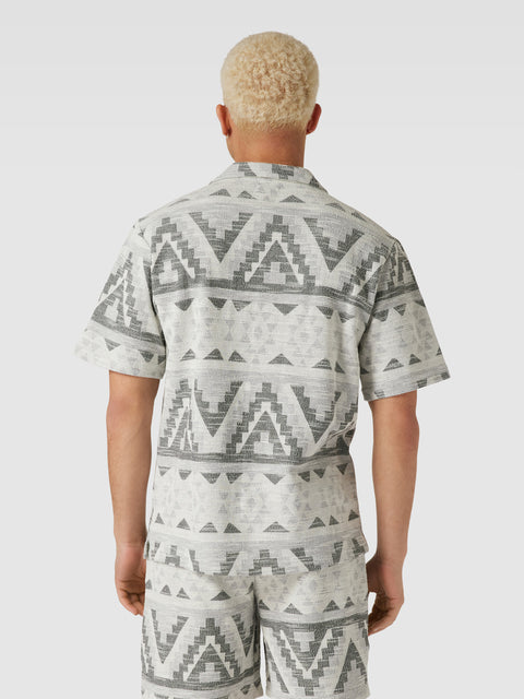 Redefined Rebel Men's White & Dark Gray Marl All Over Print Emil Short Sleeve Shirt | Redefined Rebel In Lebanon