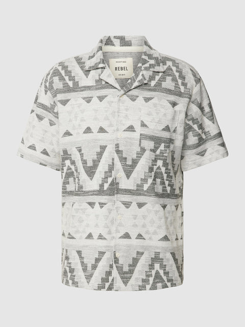 Redefined Rebel Men's White & Dark Gray Marl All Over Print Emil Short Sleeve Shirt | Redefined Rebel In Lebanon