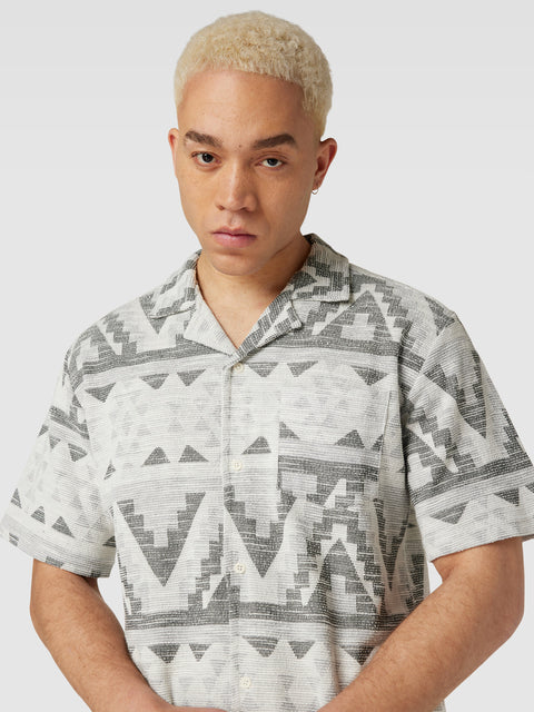 Redefined Rebel Men's White & Dark Gray Marl All Over Print Emil Short Sleeve Shirt | Redefined Rebel In Lebanon