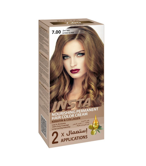 Insta Hair Coloring Cream Keratin & Collagen 7.00 Intense  Blonde 110ml