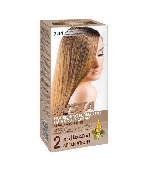 Insta Hair Coloring Cream Keratin & Collagen 7.34 Golden Copper Blonde 110ml