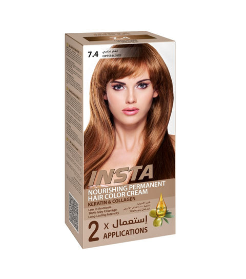 Insta Hair Coloring Cream Keratin & Collagen 7.4 Copper Blonde 110ml