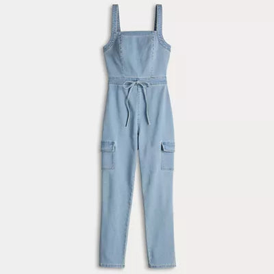 Tinseltown Women's Blue Belted Denim Jumpsuit|TinseltownIn Lebanon