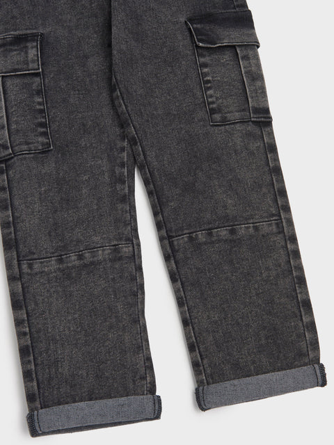 Sinsay Boy's Black Cargo Jeans With Washed Effect | Sinsay In Lebanon
