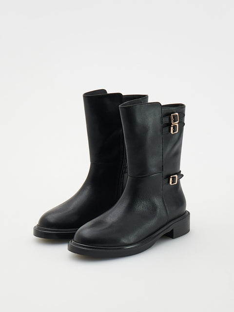 Reserved Women's Black Leather Buckles Design Boots | Reserved In Lebanon