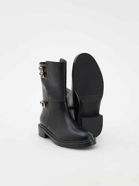 Reserved Women's Black Leather Buckles Design Boots | Reserved In Lebanon