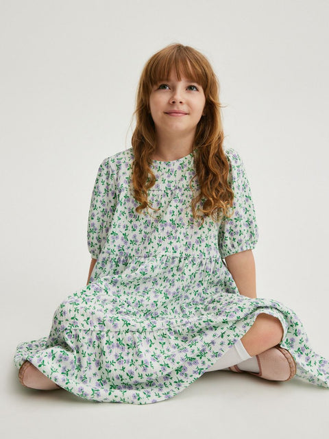 Sinsay Girl's White Multi Floral Printed 3/4 Sleeve Dress |Sinsay In Lebanon