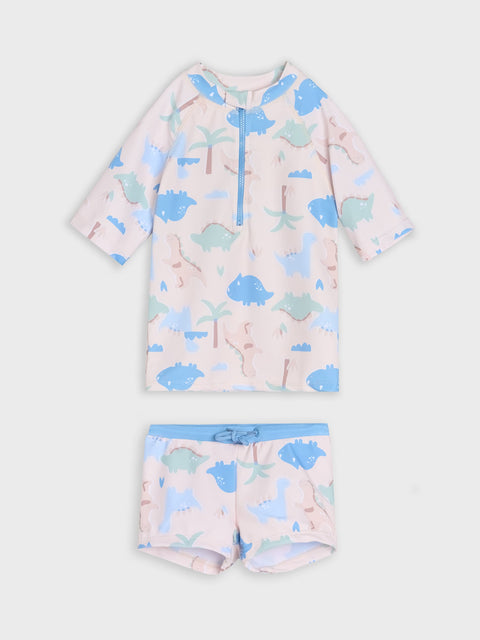 Sinsay Baby Boy's Beige Dinosaur-Print 2-Piece Swimsuit | Sinsay In Lebanon