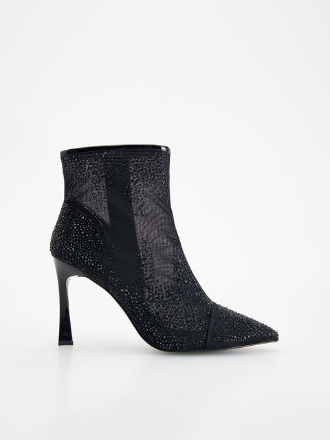 Reserved Women's Black Shiny Stones Heeled Ankle Boots | Reserved In Lebanon