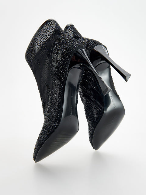 Reserved Women's Black Shiny Stones Heeled Ankle Boots | Reserved In Lebanon