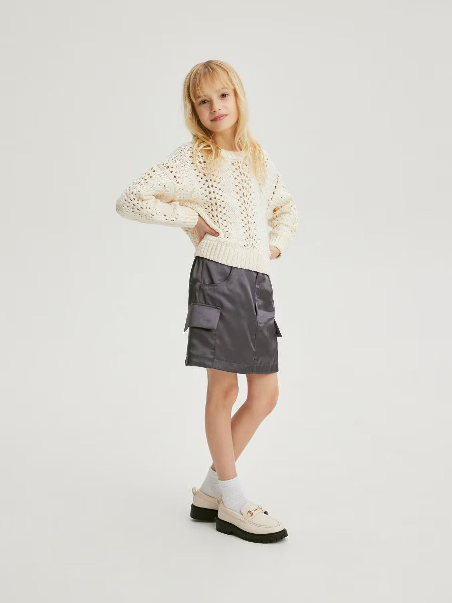 Reserved Girl's Dark Grey Satin Skirt With Cargo Pockets | Reserved In Lebanon