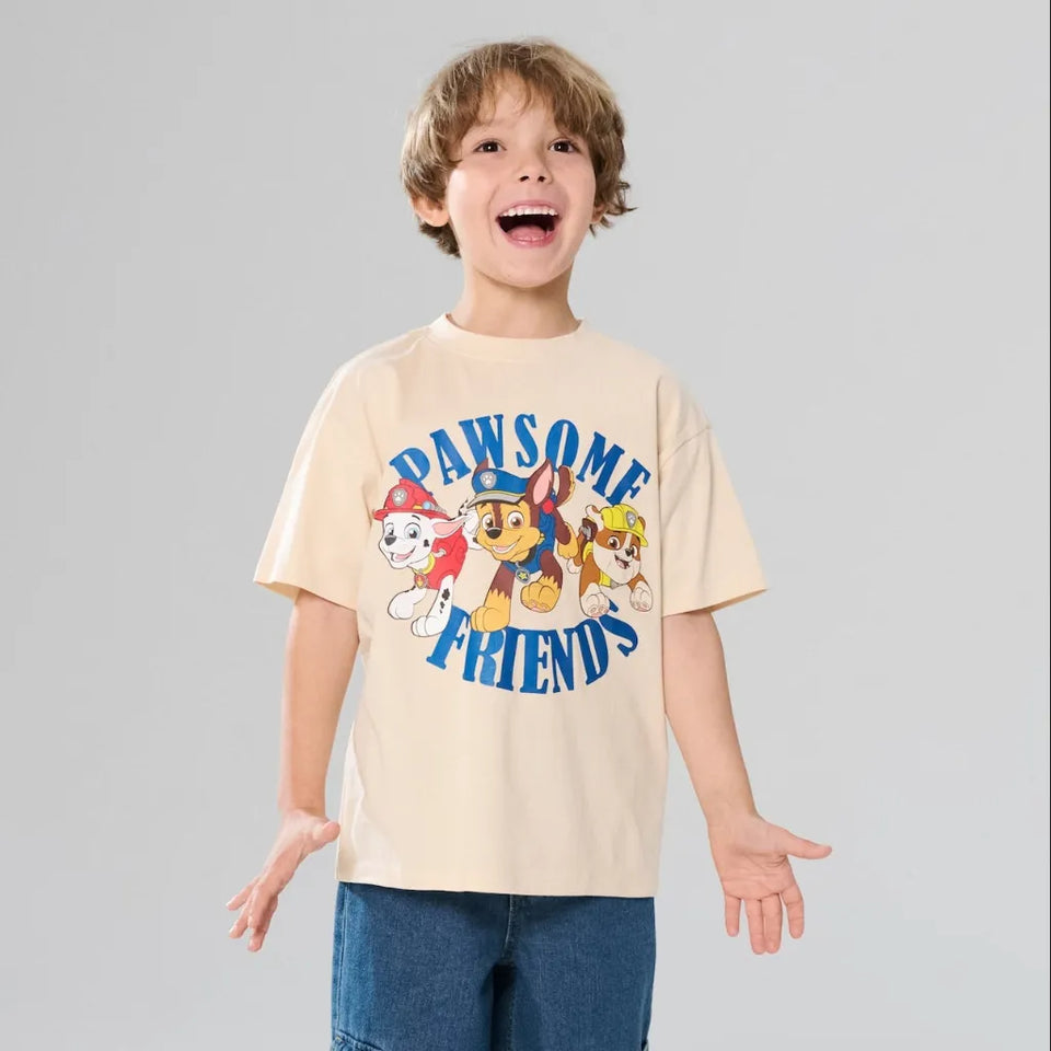 Sinsay Boy's Beige PAW Printed Crew Neck Short Sleeve T-Shirt