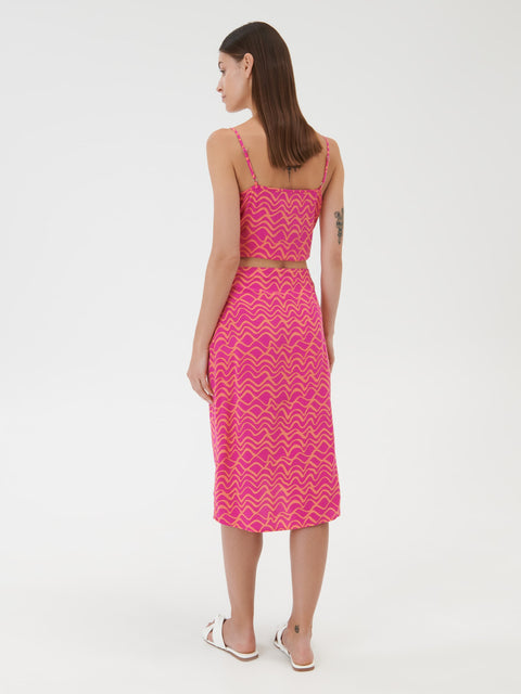 Sinsay Women's Fuchsia & Orange Printed Tie Details Midi Skirt |Sinsay In Lebanon