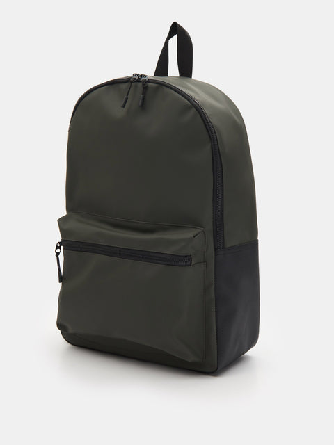 Green backpack on a white background