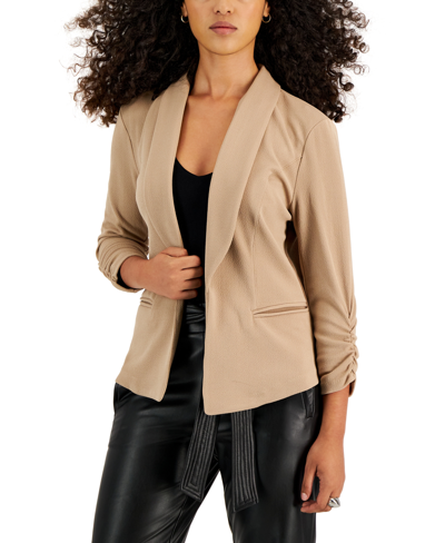 Bar III Women's Tan Petite Knit-Crepe Ruched-Sleeve Blazer|Bar III In Lebanon