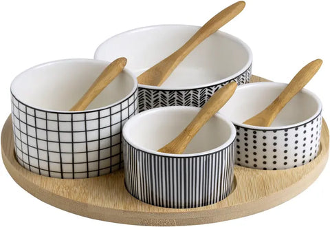 Moritz & Moritz 4 x White Dip Bowls Set with Wooden Board | Moritz & Moritz In Lebanon