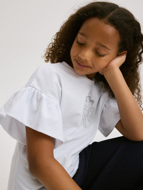Reserved Girl's White T-Shirt With Appliqué | Reserved In Lebanon