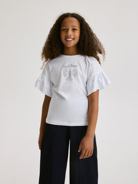 Reserved Girl's White T-Shirt With Appliqué | Reserved In Lebanon