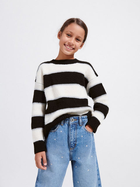 Reserved Girl's Black & White Striped Knitted Long Sleeve Sweater |Reserved In Lebanon